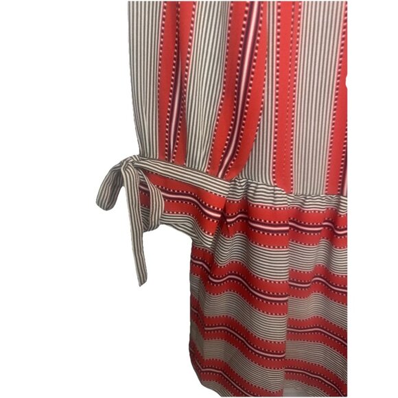 Ann Taylor LOFT Red Striped Lined Dress Tunic Long Sleeve Ruffles Sz S NEW - Picture 4 of 10